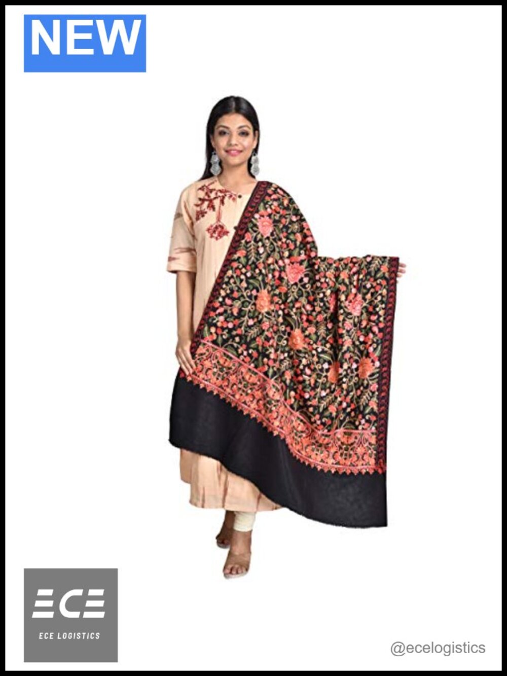 Kashmiri Paisley Shawl with Aari Embroidery Women's Wrap 40x80